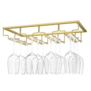 nuovoware hanging stemware holder, wine glass holder hanging wine glass holder with 4 rails for under shelf glass cabinet hanging chrome kitchen bar - gold
