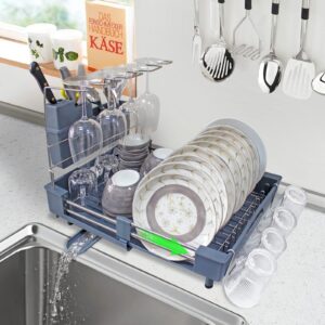 dofimate expandable dish drying rack,dish racks with drainboard,multifunctional stainless steel dish rack for kitchen counter