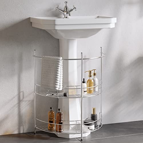 Lavish Home Pedestal Sink Organizer – Compact Under The Sink Rack with 2 Storage Shelves and Towel Holder – Space Saving Bathroom Accessories