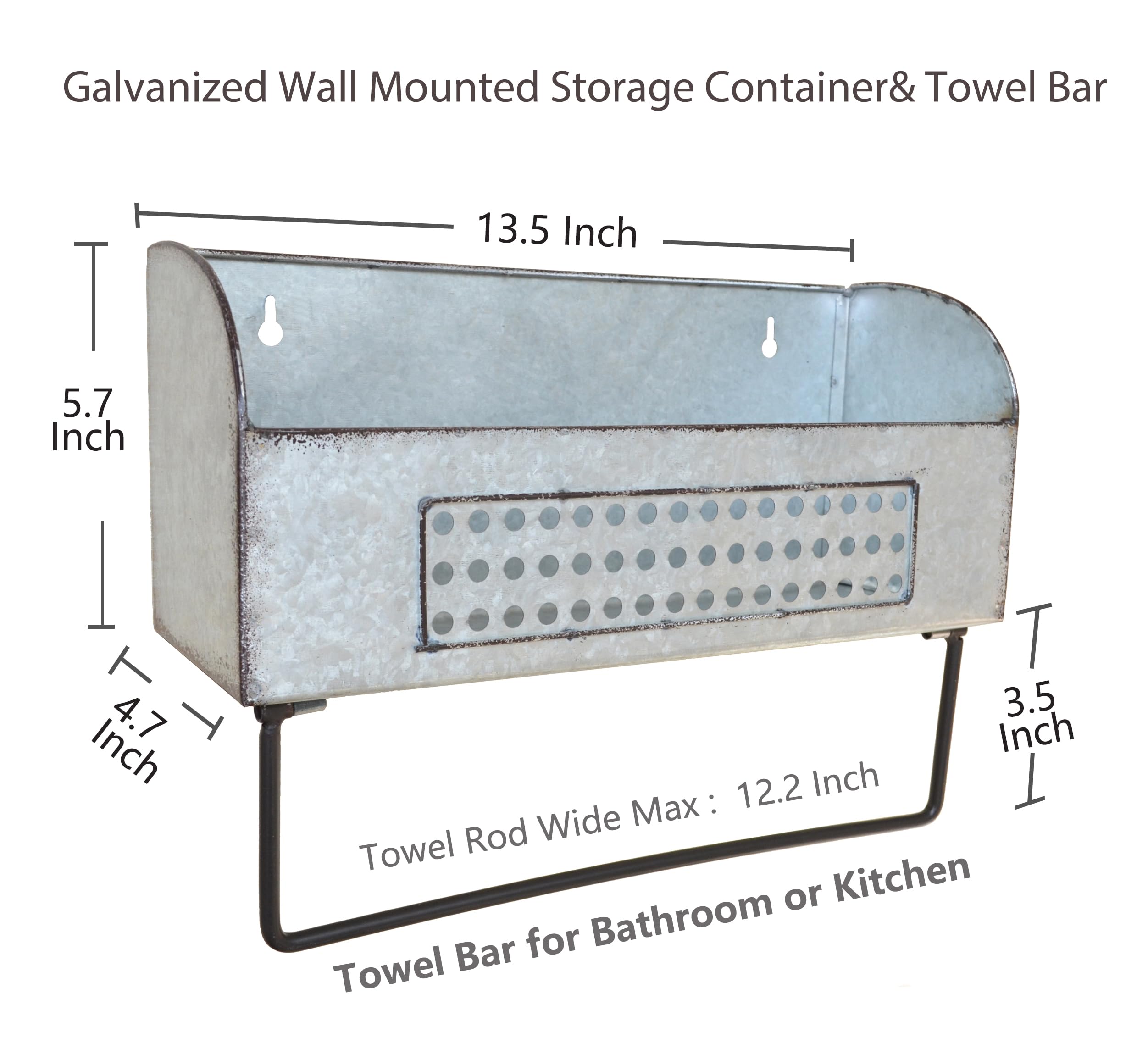 ShabbyDecor Galvanized Metal Bathroom Storage Box with Towel Bar Rustic Toilet Towel Bar Farmhouse Bathroom Accessories