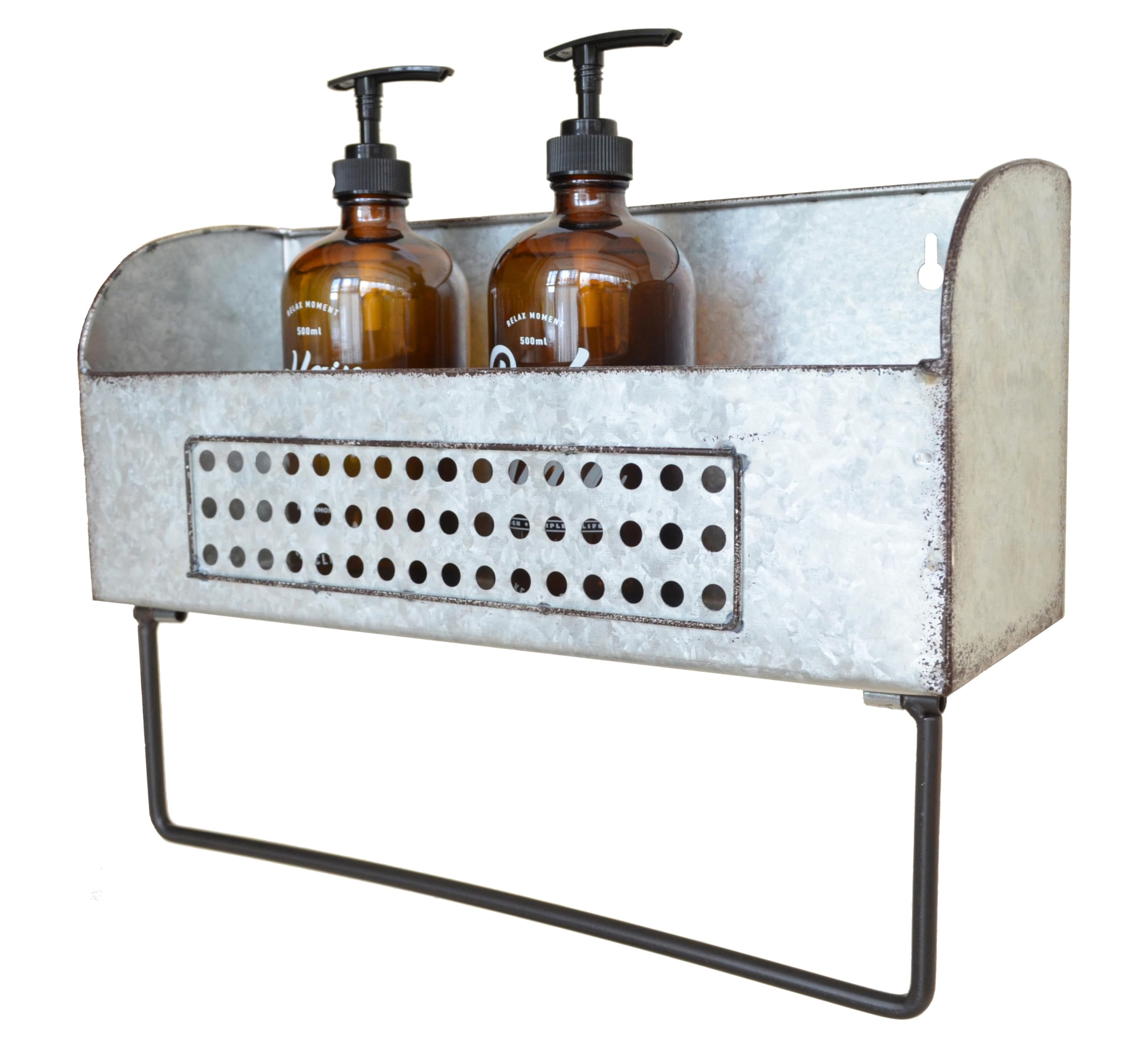 ShabbyDecor Galvanized Metal Bathroom Storage Box with Towel Bar Rustic Toilet Towel Bar Farmhouse Bathroom Accessories