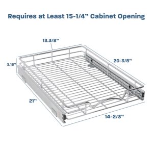 Hold N’ Storage Pull Out Cabinet Drawer Organizer, Heavy Duty-with 5 Year Limited Warranty- Slide Out Shelves, -14”W x 21”D - Requires at Least a 15-1/4” Cabinet Opening, Steel Metal, White Finish