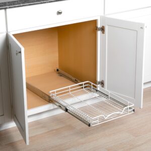 Hold N’ Storage Pull Out Cabinet Drawer Organizer, Heavy Duty-with 5 Year Limited Warranty- Slide Out Shelves, -14”W x 21”D - Requires at Least a 15-1/4” Cabinet Opening, Steel Metal, White Finish