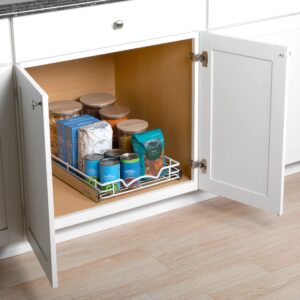 Hold N’ Storage Pull Out Cabinet Drawer Organizer, Heavy Duty-with 5 Year Limited Warranty- Slide Out Shelves, -14”W x 21”D - Requires at Least a 15-1/4” Cabinet Opening, Steel Metal, White Finish