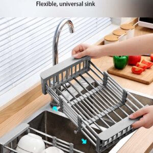 1pc Drain Rack | Retractable Stainless Steel Sink Strainer Drain | Stainless Steel Kitchen Basket | Kitchen Rack Drain Basket | Over The Sink Dish Drying Rack | 29 * 22.5 * 9cm/11.4 * 8.66 * 3.54in