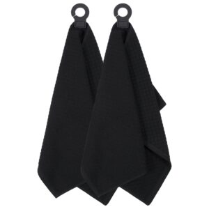 ritz premium hook and hang towel (2-pack), 18" x 28", long-lasting and durable rubber hook, highly absorbent and super soft hand cloths for kitchen, bathroom, or laundry room, black