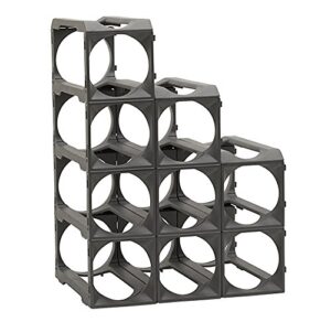 stackable modular wine rack - 12 bottle set (9 modules, 3 top plates) silver. store up to 12 bottles. great for organizing and creating storage space. by stakrax