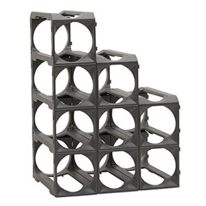 Stackable Modular Wine Rack - 12 Bottle Set (9 modules, 3 top Plates) Silver. Store up to 12 Bottles. Great for organizing and Creating Storage Space. by Stakrax