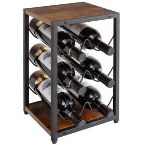 ibuyke 6 bottle metal wine rack, free standing wine storage holder for horizontal storage, 3-tier industrial style vintage home decorations for cabinet, cupboard, countertop tmj901h