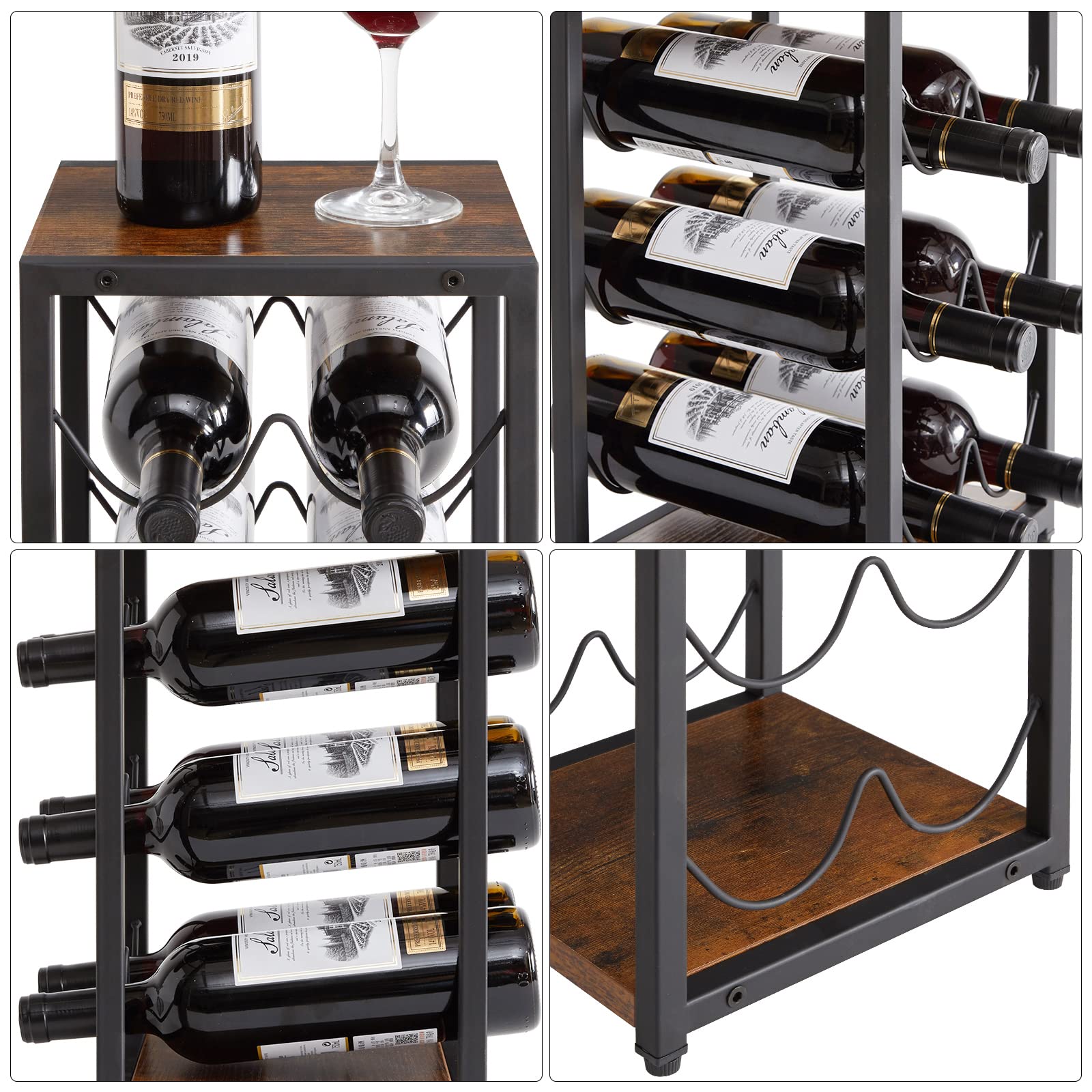 IBUYKE 6 Bottle Metal Wine Rack, Free Standing Wine Storage Holder for Horizontal Storage, 3-Tier Industrial Style Vintage Home Decorations for Cabinet, Cupboard, Countertop TMJ901H