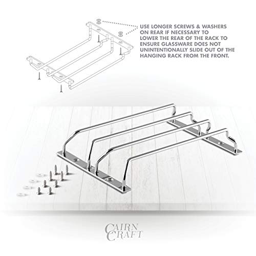 CairnCradle Whiskey Glass Rack - Under Cabinet Whisky Tasting Glasses Holder Storage Hanger Metal Organizer for Bar Kitchen (2 Across x 3 Deep, Polished Stainless)