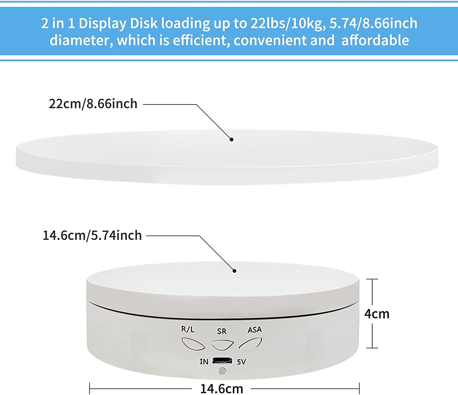 ZLMONDEE 2 In 1 Spinning Rotating Display Stand with Large 8.66 Inch Replacement Cover for Rotating Platform Photography Turntable (White)