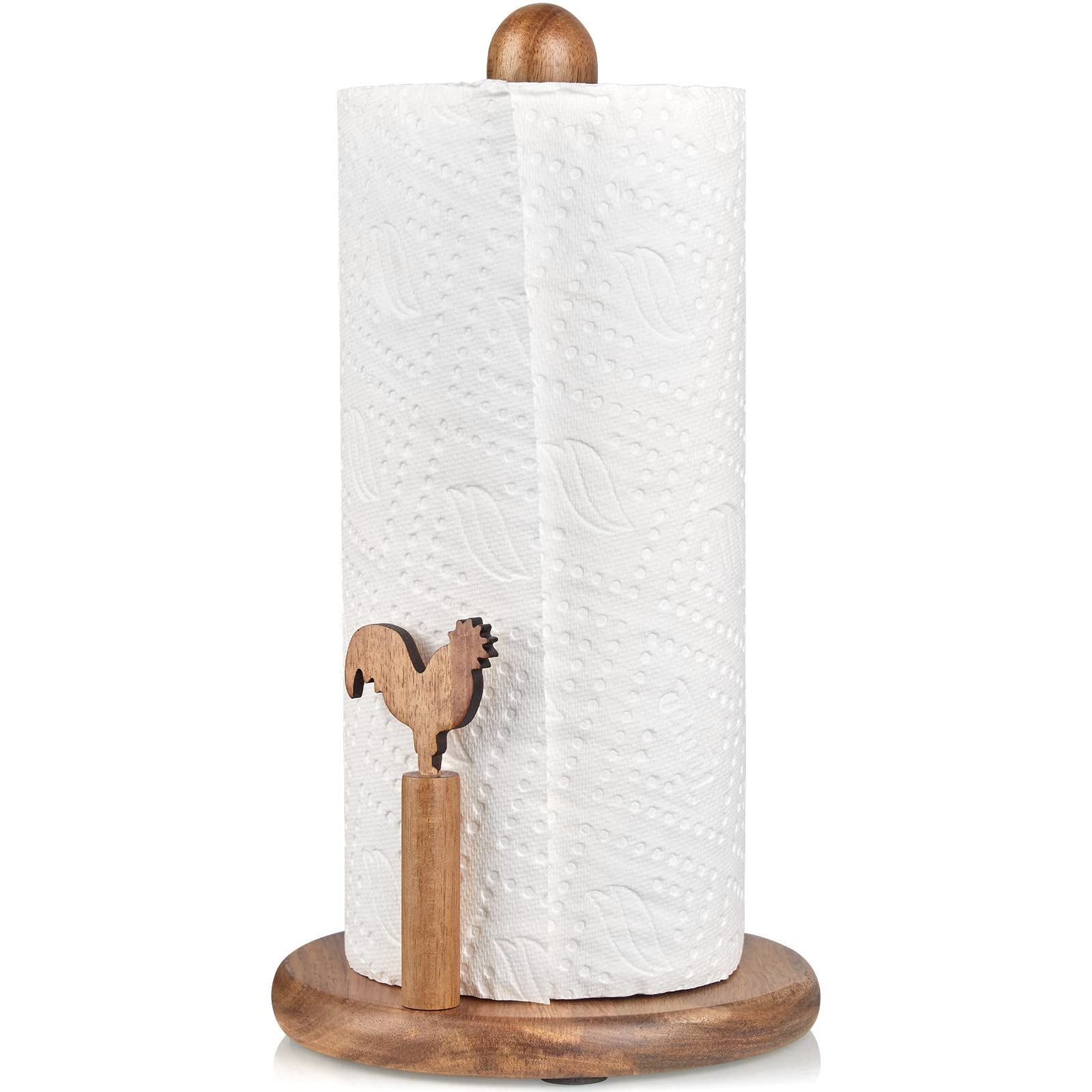 Paper Towel Holder Countertop, Bivvclaz Acacia Wood Paper Towel Holder Stand with Arm and Non Slip Weighted Base, Kitchen Paper Towel Roll Dispenser for Standard & Jumbo Sized Paper Towels