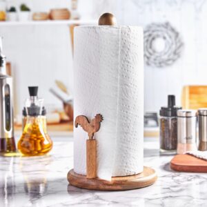 Paper Towel Holder Countertop, Bivvclaz Acacia Wood Paper Towel Holder Stand with Arm and Non Slip Weighted Base, Kitchen Paper Towel Roll Dispenser for Standard & Jumbo Sized Paper Towels