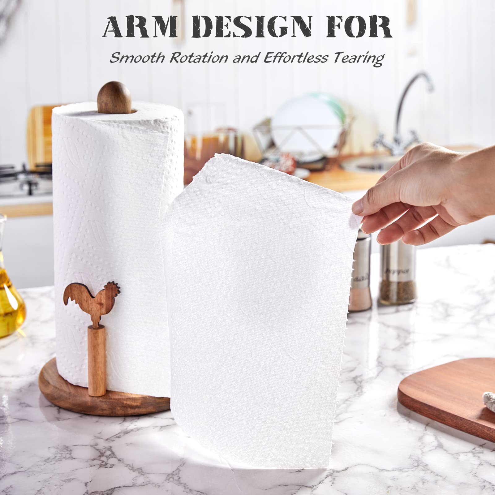 Paper Towel Holder Countertop, Bivvclaz Acacia Wood Paper Towel Holder Stand with Arm and Non Slip Weighted Base, Kitchen Paper Towel Roll Dispenser for Standard & Jumbo Sized Paper Towels