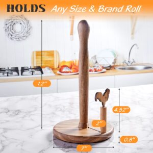 Paper Towel Holder Countertop, Bivvclaz Acacia Wood Paper Towel Holder Stand with Arm and Non Slip Weighted Base, Kitchen Paper Towel Roll Dispenser for Standard & Jumbo Sized Paper Towels