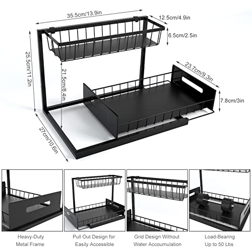 PUPOUSE Under Sink Organizer, Pull Out Cabinet Organizer 2 Tier Slide Out Sink Shelf Cabinet Storage Shelves, Under Sink Organizers and Storage Black Under Sink Storage for Bathroom Kitchen