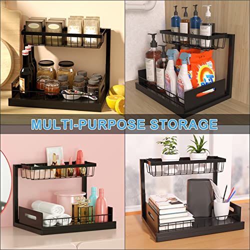 PUPOUSE Under Sink Organizer, Pull Out Cabinet Organizer 2 Tier Slide Out Sink Shelf Cabinet Storage Shelves, Under Sink Organizers and Storage Black Under Sink Storage for Bathroom Kitchen