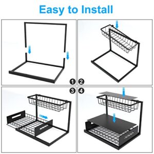 PUPOUSE Under Sink Organizer, Pull Out Cabinet Organizer 2 Tier Slide Out Sink Shelf Cabinet Storage Shelves, Under Sink Organizers and Storage Black Under Sink Storage for Bathroom Kitchen