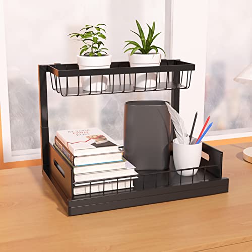 PUPOUSE Under Sink Organizer, Pull Out Cabinet Organizer 2 Tier Slide Out Sink Shelf Cabinet Storage Shelves, Under Sink Organizers and Storage Black Under Sink Storage for Bathroom Kitchen