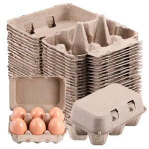half dozen egg cartons 50 pack, blank natural pulp egg cartons 6 count for chicken eggs reusable, storage tray strong for holds up to six 6 egg carton cardboard paper holder container for refrigerator