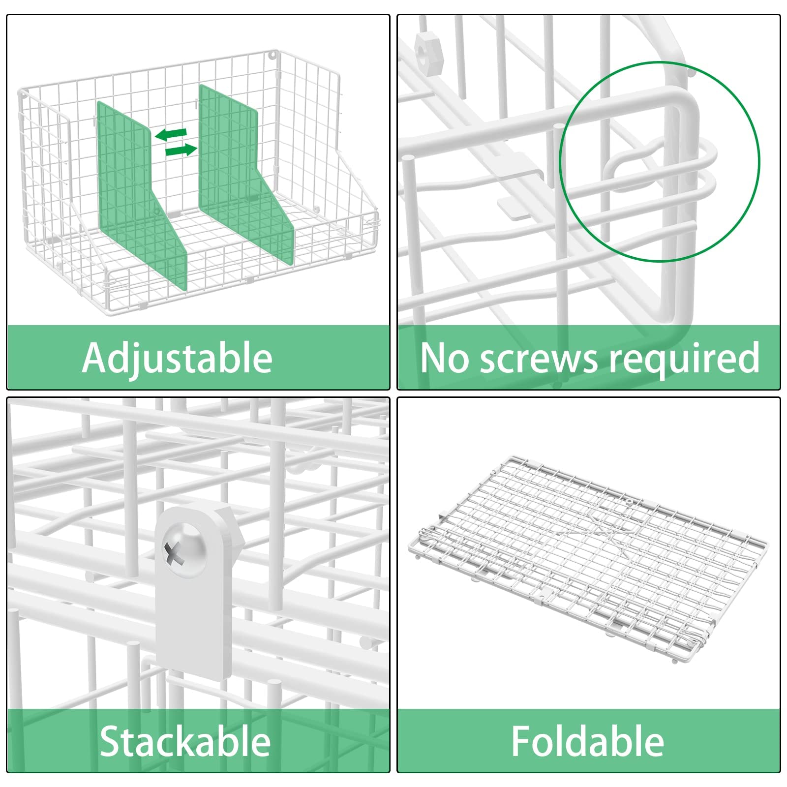 Stackable Can Rack Organizer for Pantry Storage, Can Dispensers with 4 Adjustable Dividers, 2-Tier Metal Wire Basket Beverage Pop Soda Rack for Kitchen Cabinet Pantry, White