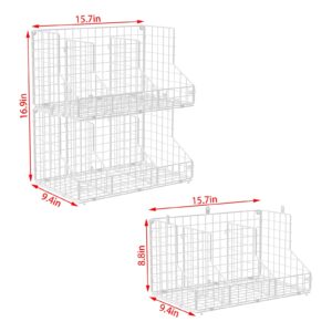 Stackable Can Rack Organizer for Pantry Storage, Can Dispensers with 4 Adjustable Dividers, 2-Tier Metal Wire Basket Beverage Pop Soda Rack for Kitchen Cabinet Pantry, White