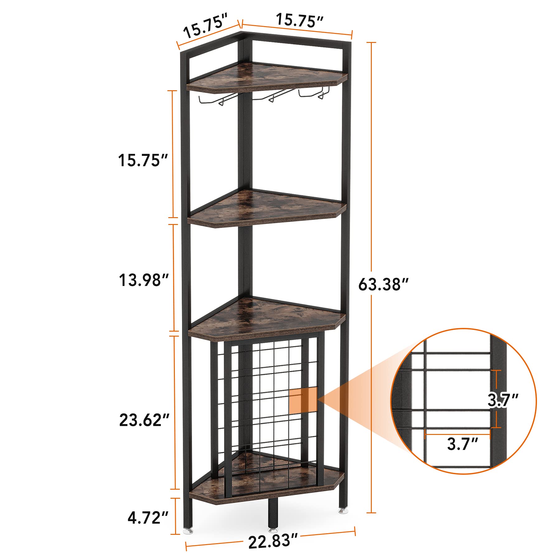 LITTLE TREE Corner Wine Rack Freestanding Floor Corner Bar Shelf with Glass Holder for Small Space, Brown