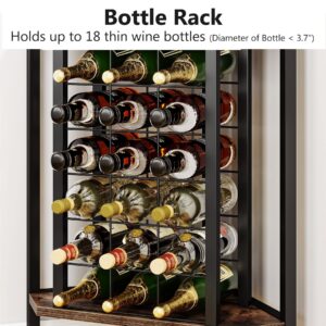 LITTLE TREE Corner Wine Rack Freestanding Floor Corner Bar Shelf with Glass Holder for Small Space, Brown