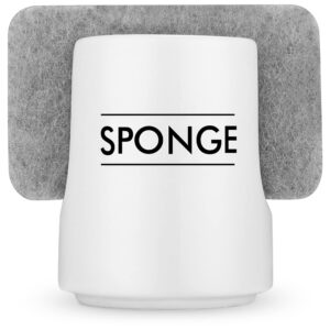 sponge holder for sink - dish sponge caddy for kitchen sink with sponge - farmhouse sink sponge holder made of white ceramic porcelain - kitchen sink organizer for sink accessories