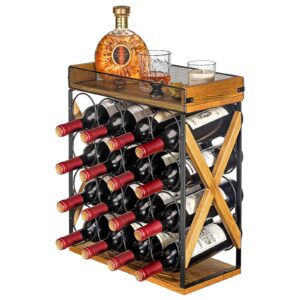 ThreeHio Wood Countertop Wine Rack, 16 Bottle Wine Bottle Holders Stands Wine Storage Racks with Tray, 4 Tiers Table top Wine Racks for Kitchen Counter Tops, Pantry