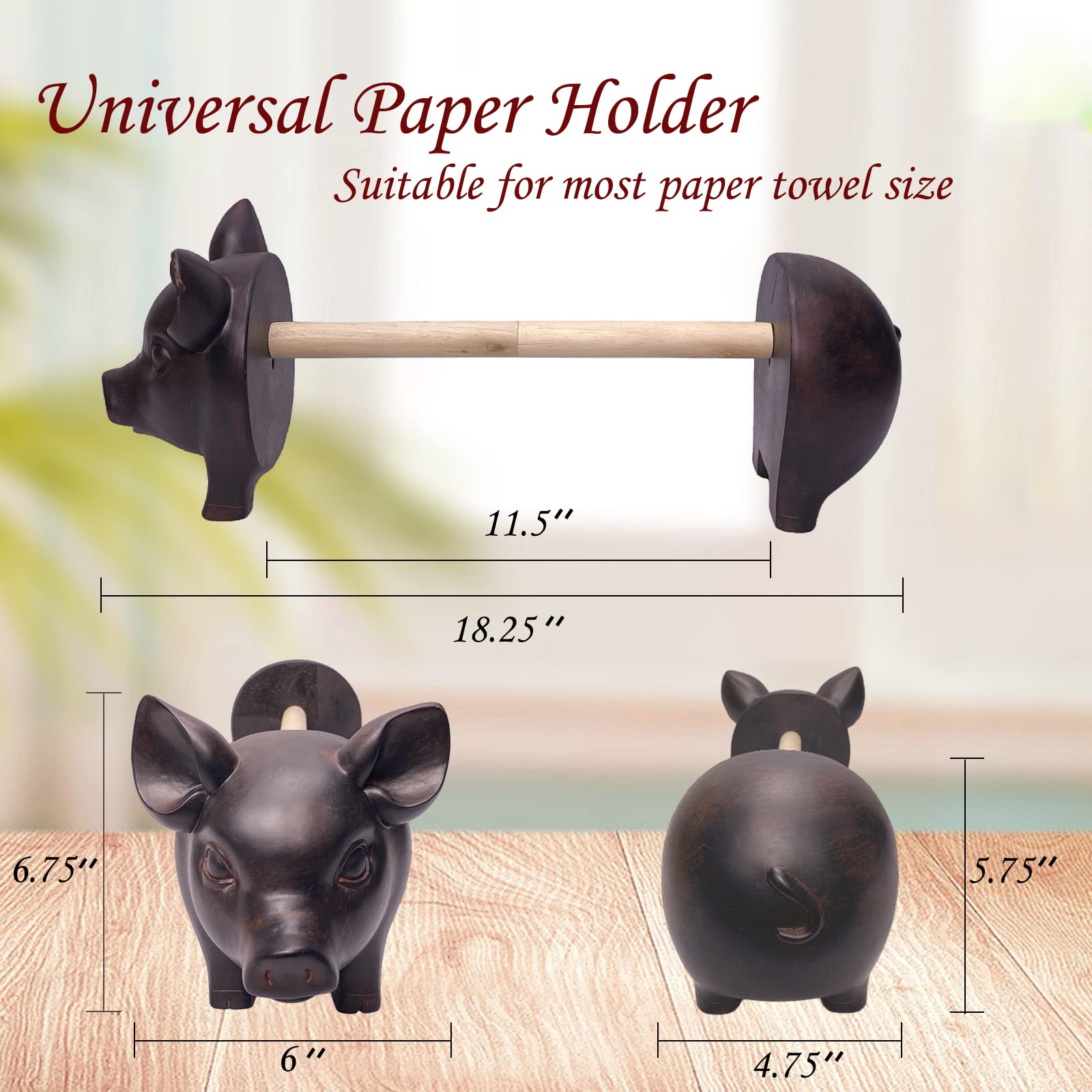 Farmhouse Pig Paper Towel Holder Black Rustic Country Decorative Vintage Animal Paper Towel Display Stand Animal Shaped Paper Towel Holder for Countertop Kitchen Toilet Farmhouse Decor Gift