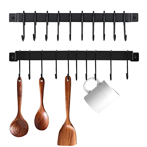 DREAMWENF Kitchen Wall Mounted Hanging Utensil Holder Rack with 10 S Hooks for Hanging Kitchen Utensils Set & Cookware, 16 inch, 2Pcs