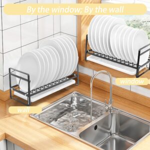 E-ROOM TREND Dish Rack with Drainboard for Kitchen Black 2 Pack Plate and Utensil Holder Detachable Dish Drainer Drying Rack Metal for Kitchen Countertop Cabinet 10 Plates to Hold (DR346B)