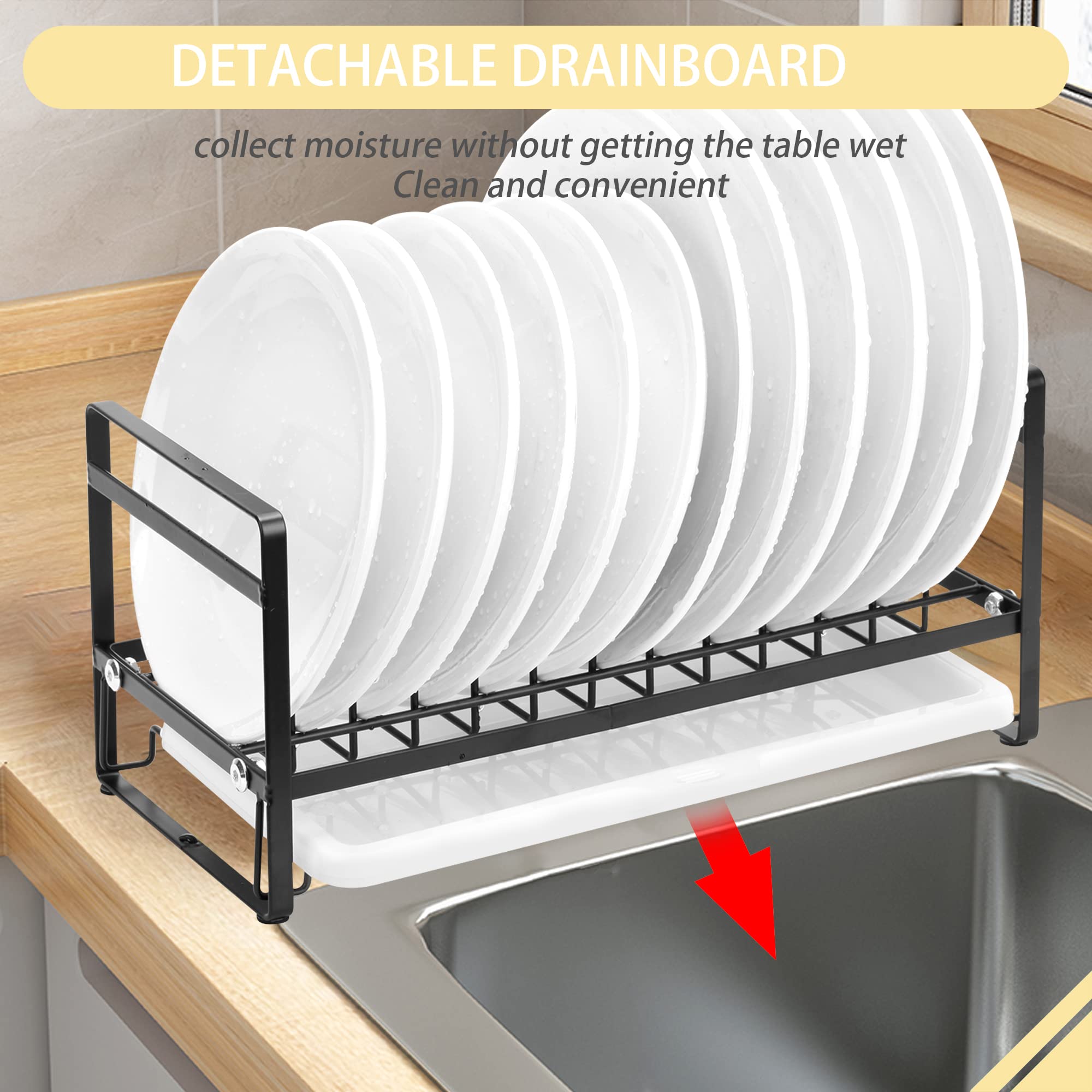 E-ROOM TREND Dish Rack with Drainboard for Kitchen Black 2 Pack Plate and Utensil Holder Detachable Dish Drainer Drying Rack Metal for Kitchen Countertop Cabinet 10 Plates to Hold (DR346B)