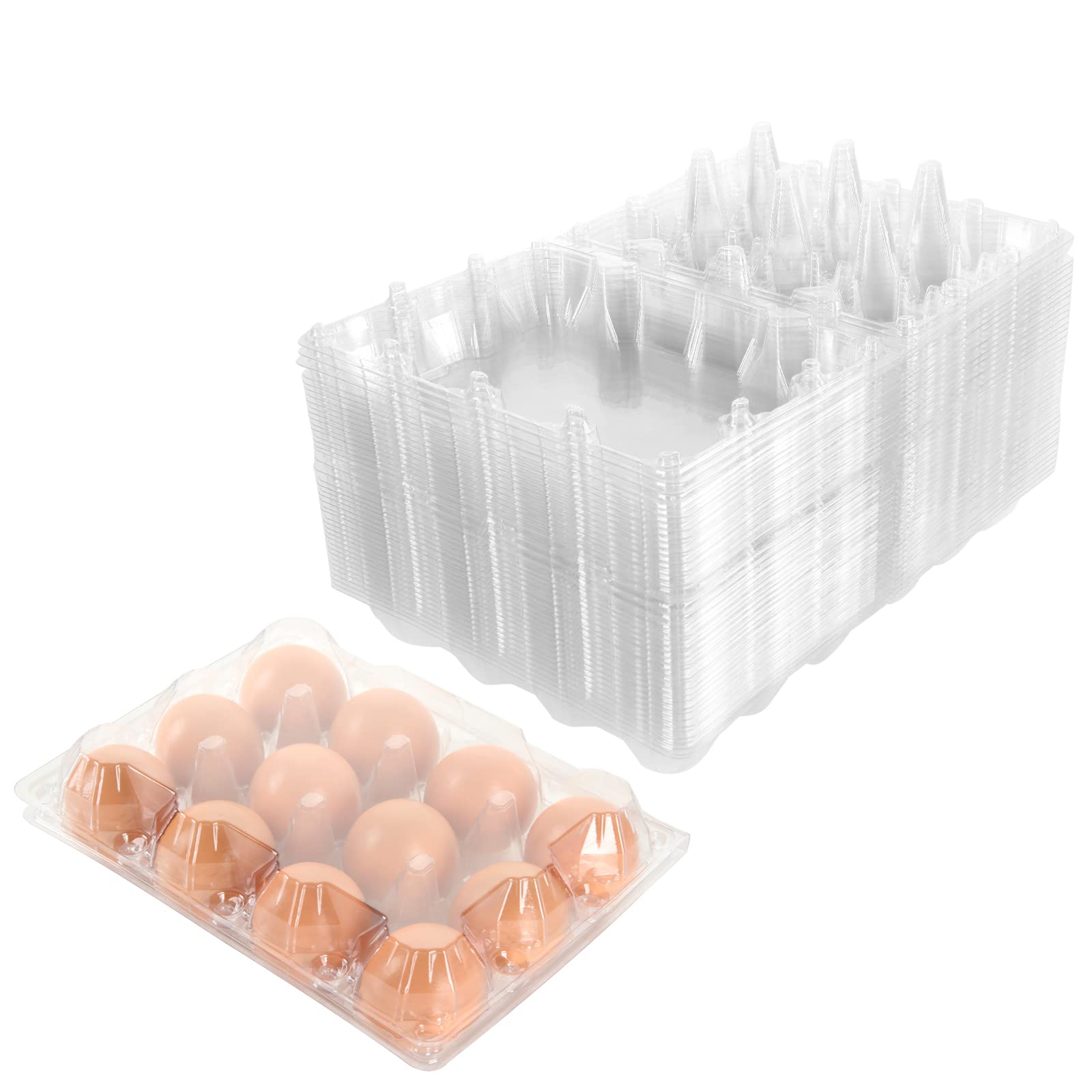 SENENQU 40 Pack Egg Cartons Cheap Bulk, 1 Dozen Clear Egg Cartons, Plastic Egg Carton Bulk Chicken Egg Tray Holder Egg Tray for Family Pasture Farm Market (3×4 Grids, 12 Eggs)