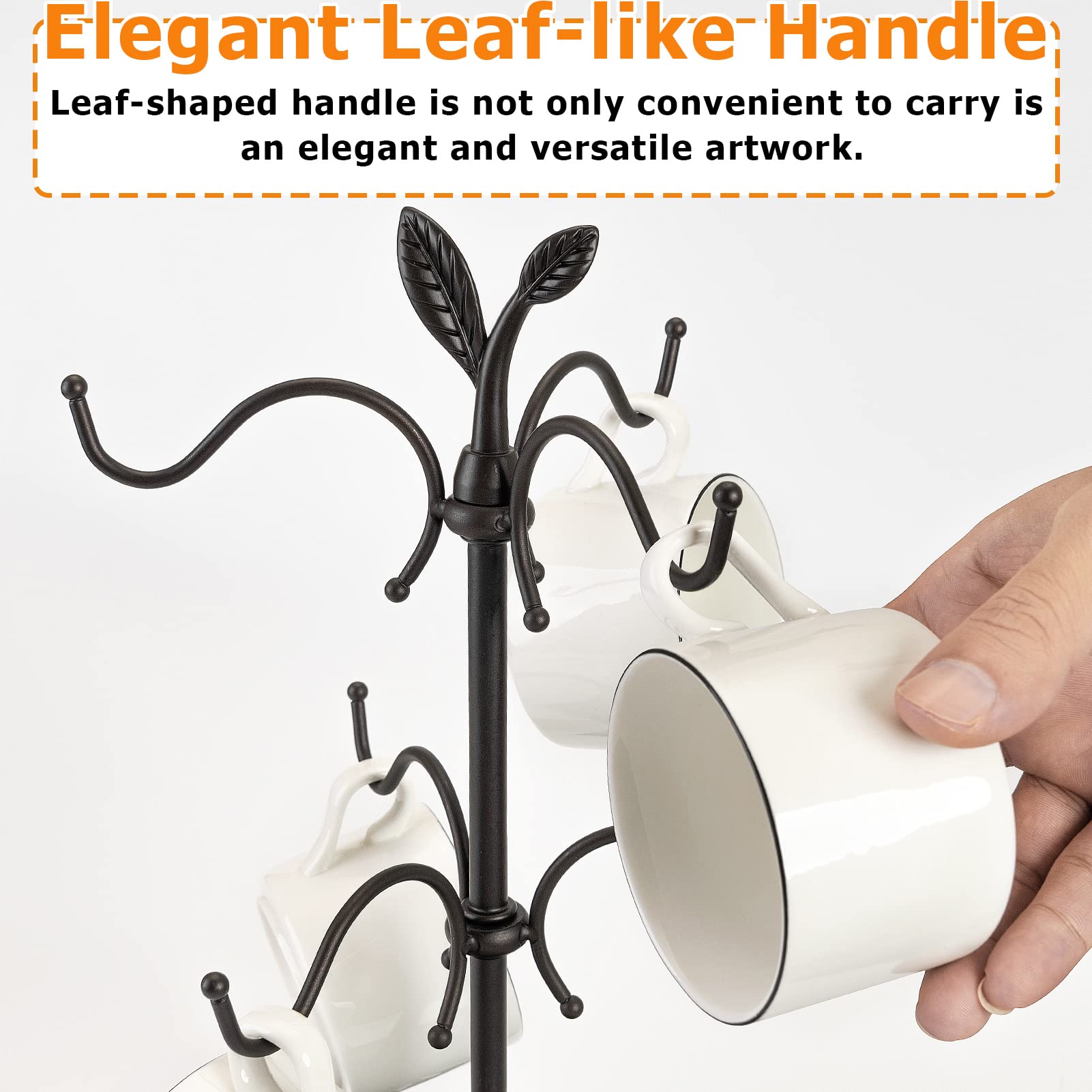 Coffee Mug Holder for Large Mugs, Mug Tree for Counter, Coffee Cup Holder for Countertop, Mug Rack with Tray, Metal Coffee Mug Tree with 6 Hooks, Coffee Counter Bar Accessory & Kitchen Home Organizer