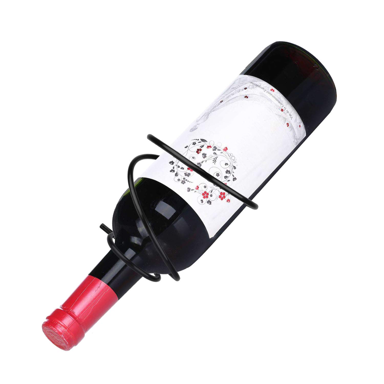 Yimerlen 6 Pcs Spiral Wine Wall Holder, Wall Mounted Wine Rack, Metal Wine Bottle Display Holder for Wine Storage Wall Wine Theme Decor, Black (Downward Style)