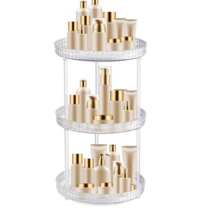 ksdsoam 3 tier 360 rotating makeup organizer and storage,skincare organizers cosmetic display case perfume holder rotating tray storage carousel for vanity bathroom organizer countertop（clear）
