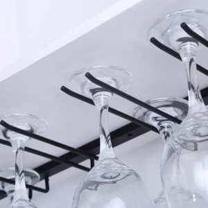 TANGGU Wine Glass Rack Under Cabinet,Metal Hanging Wine Glass Holder,Stemware Holder Stemware Rack Holds up to 8 Glasses,Wine Glass Hanger Glasses Organizer for Home Bar Kitchen(Black)