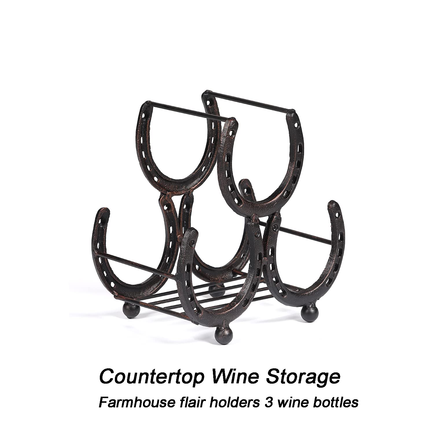 Retrome Iron Horseshoe Wine Rack, Wine Holder 3 Bottles Countertop Freestanding, Dark Bronze…