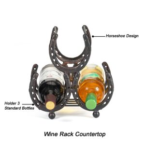 Retrome Iron Horseshoe Wine Rack, Wine Holder 3 Bottles Countertop Freestanding, Dark Bronze…