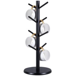 mylifeunit mug holder tree, black coffee cup holder with 8 hooks, wood mug hanger stand for counter