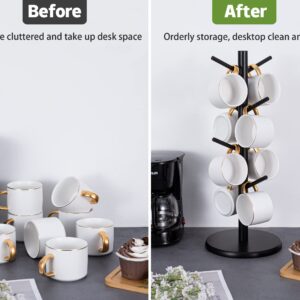 MyLifeUNIT Mug Holder Tree, Black Coffee Cup Holder with 8 Hooks, Wood Mug Hanger Stand for Counter