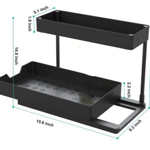 JINEWA Under Sink Organizers and Storage, 2 Pack Large Capacity Heavy Load Pull-out Under Sink Shelves with Sliding Drawer for Kitchen and Bathroom, 2 Tier Under Sink Storage Organizer,Black (BLACK)