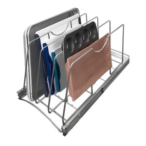 storking slide out cutting board bakeware and tray organizer pull out kitchen cabinet organizer cookware and bakeware basket for kitchen base cabinets 11" w 22" d 11.8" h