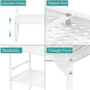 GEDLIRE Expandable Kitchen Cabinet Shelf Organizers 2 Pack, Stackable Metal Pantry Storage Shelves Rack, Adjustable Counter Shelf for Cabinets, Countertop, Cupboard Organizers and Storage, White