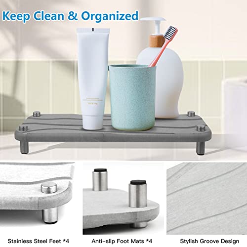 TGIFGO Instant Dry Sink Organizer Kitchen Sink Caddy Fast Drying Stone Sink Tray Bathroom Organizer with Stainless Steel Feet Natural Diatomaceous Prevent Moisture Buildup