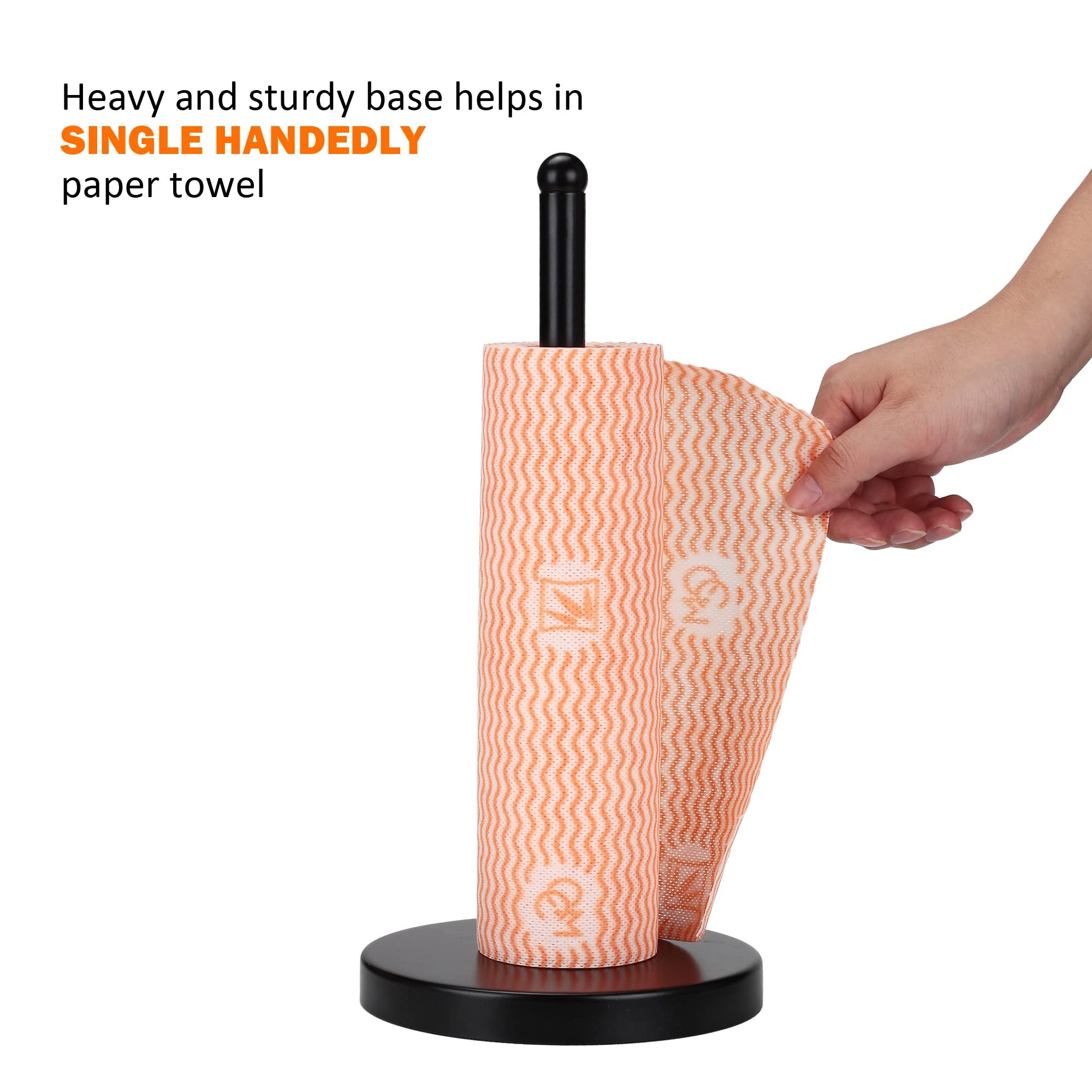 WORHE Paper Towel Holder Metal Countertop,Matte Black Paper Towel Holder 1 Pack Heavy Duty Base Stand Roll Dispenser for Stand Dining Table Bathroom Home Decor (YGC018)