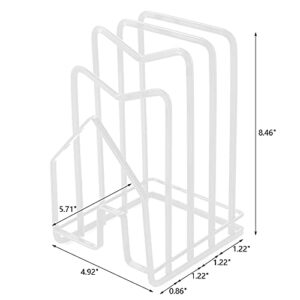 Suwimut Cutting Board Rack Chopping Board Organizer Stand, Flat Steel Pot Pan Lids Holder Rack with 4 Slots for Kitchen Cabinet Countertop, 4.92 x 5.71 x 8.46 Inches, White